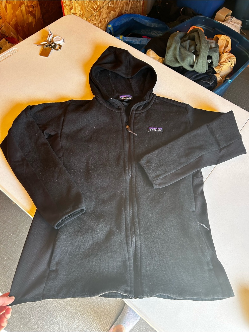 Patagonia Black Hooded Fleece Zip-Up Jacket